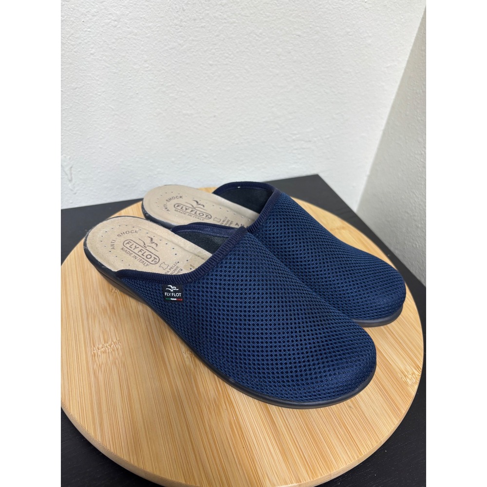 Fly Flot Clogs Women 41 US 10.5 Navy Blue Mesh Anatomic Anti-Shock Made In Italy